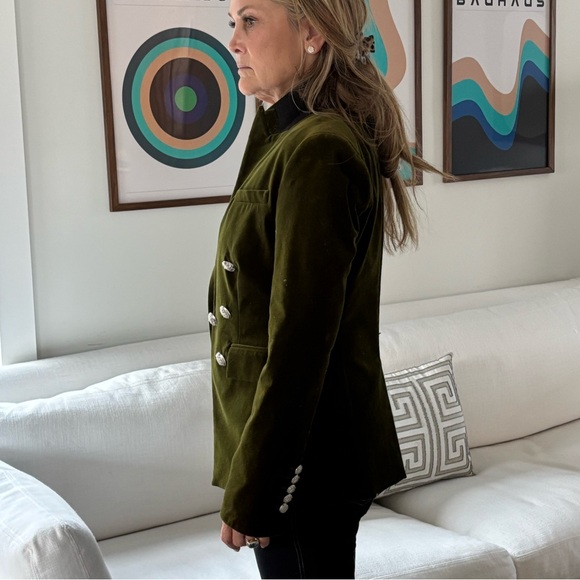 NWT Veronica Beard Velvet Lawrence Blazer Size 2,  Olive with Silver Buttons. - Picture 3 of 6